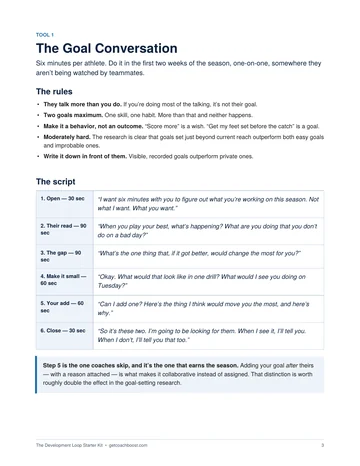 The Goal Conversation page with a six-step script