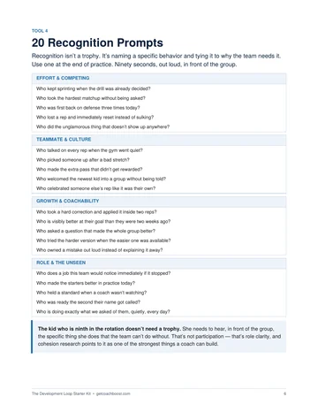 Twenty recognition prompts grouped into four categories
